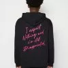 YOURTURN Embroidered Text Hoodie Unisex - Hoodie - Black