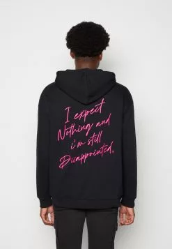 YOURTURN Embroidered Text Hoodie Unisex - Hoodie - Black