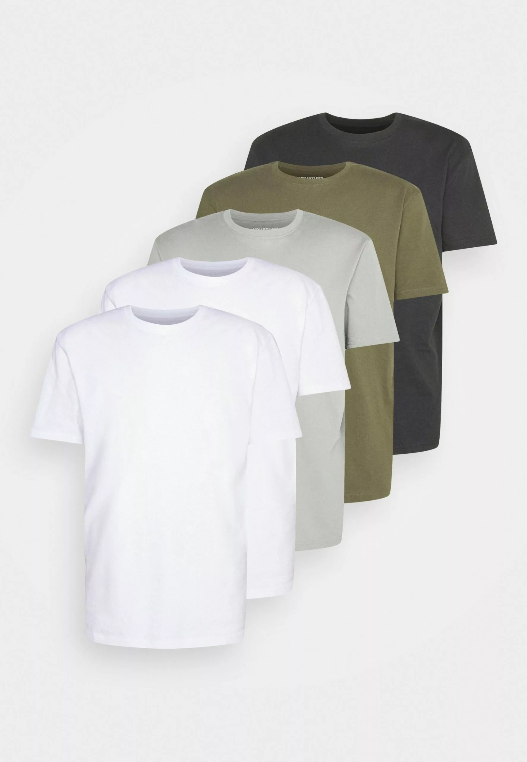YOURTURN Unisex 5 Pack - Basic T-Shirt - White/Olive /Black 7 YOURTURN Unisex 5 Pack - Basic T-Shirt - White/Olive /Black - Image 7